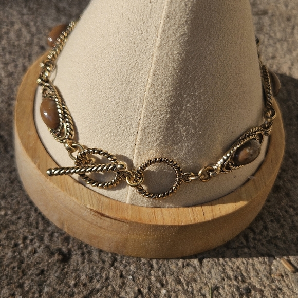 Gold and Brown Women's Bracelet Toggle Jewelry Fall Boho Neutral - Picture 3 of 3